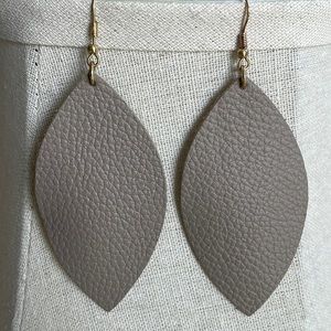 Taupe pebbled leather hook earrings